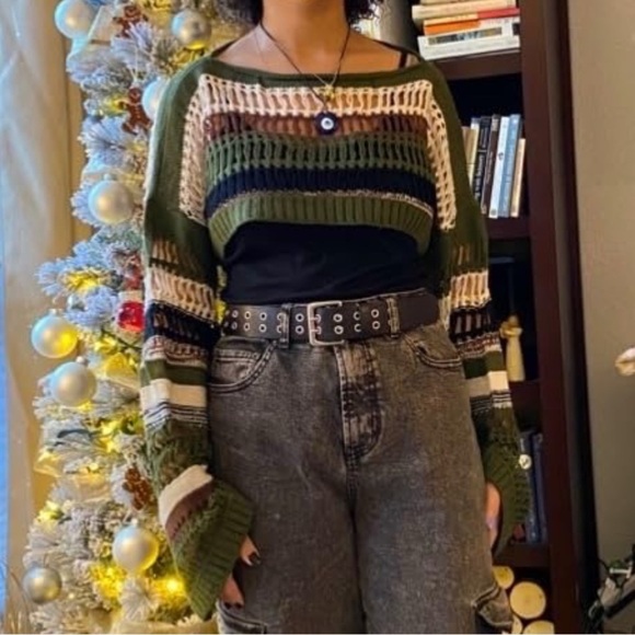 Knitted Striped crop top oversized sz M NEW! - Picture 8 of 9